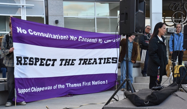 #NoLine9 Demo in Waterloo Oct 7 2015. Speaker AmySmoke, Photo by AnishinabekRise (facebook user)